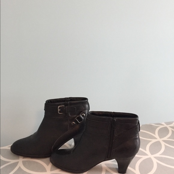 Black Leather Buckle Heeled Booties - Picture 4 of 4